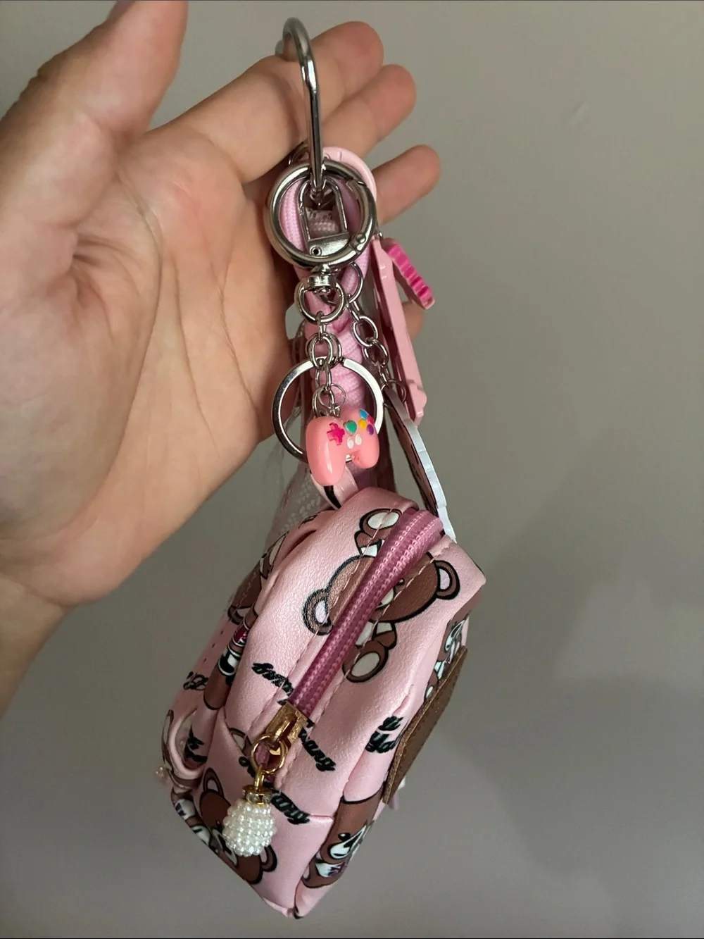 Pink Teddy Bear Mini Backpack Keychain Bag Charm